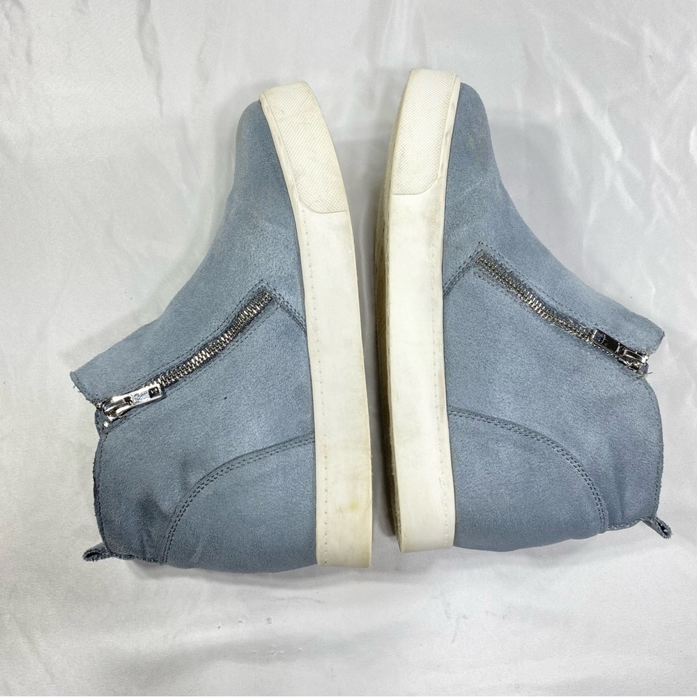 Soda Light Blue Microsuede Platform Heeled Zipper Side Sneakers - Picture 7 of 9